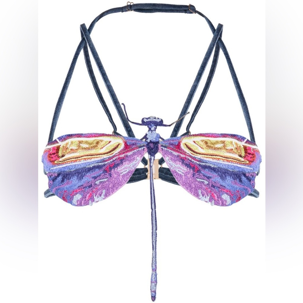 Masha Popova Purple Dragonfly Headlights Crop Top